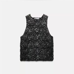 Zara Sparkling Black Sequin Tank Top
